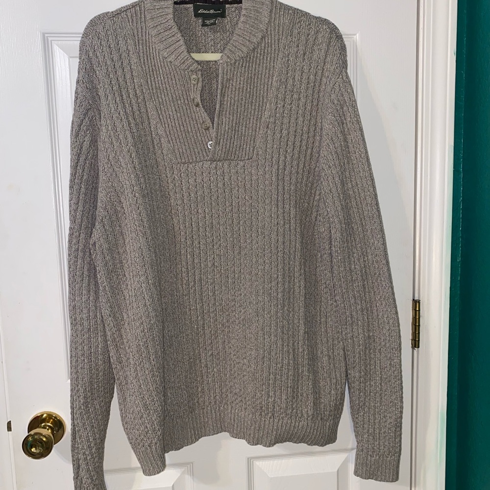 Eddie Bauer Men's Ribbed Taupe Crewneck Sweater